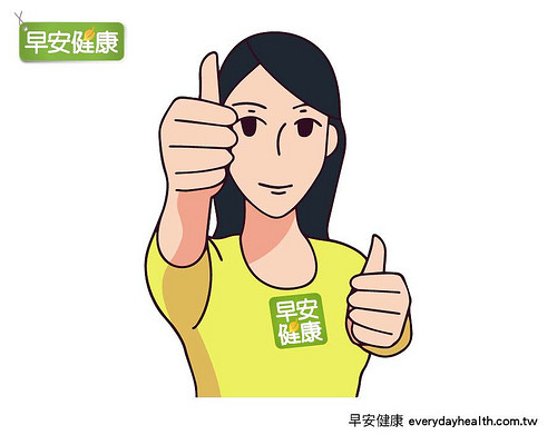 STEP2.右手拇指朝上，左手拇指朝下，臉部保持朝前方，只有眼睛交互看向右上和左下。以1秒1往復的速度，來回20次。　 