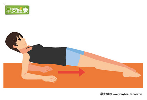 仰躺手肘撐地鍛鍊手臂肌肉、髂腰肌、體幹