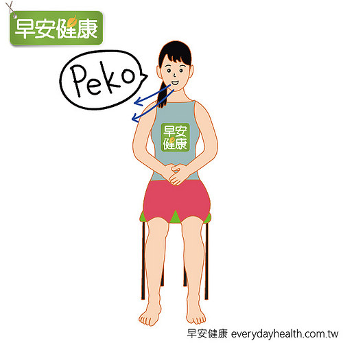 STEP2.一邊發出「PEKO—」的聲音，一邊吐氣，一邊讓腹部凹陷，收縮橫膈膜讓內臟往上提，這時注意不要把氣完全吐完。 