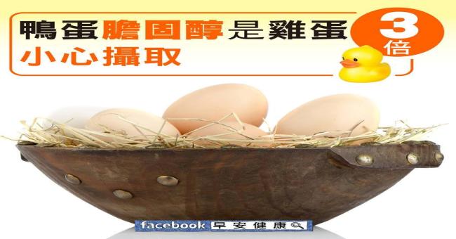 鴨蛋膽固醇是雞蛋3倍，應小心攝取