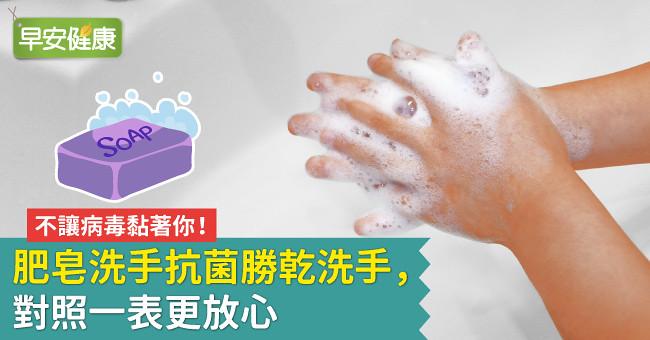 不讓病毒黏著你！肥皂洗手抗菌勝乾洗手，對照一表更放心
