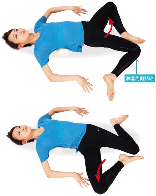 預防／改善內臟不適體操：開腳膝蓋傾倒（胸椎）