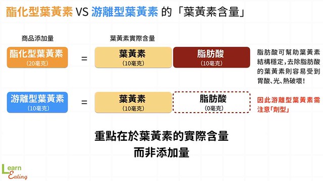 酯化型葉黃素vs游離型葉黃素的「葉黃素含量」