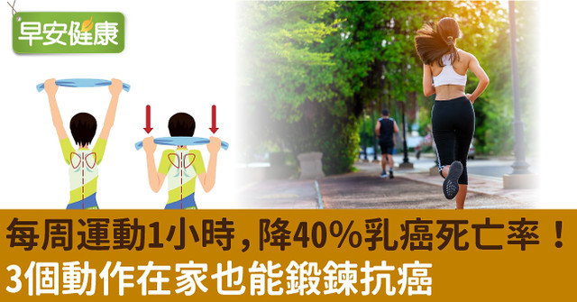 每周運動1小時，降40％乳癌死亡率！3個動作在家也能鍛鍊抗癌