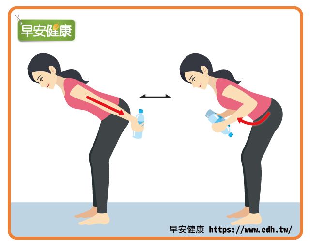 消除蝴蝶袖手臂運動：前彎手臂向後伸直舉水瓶
