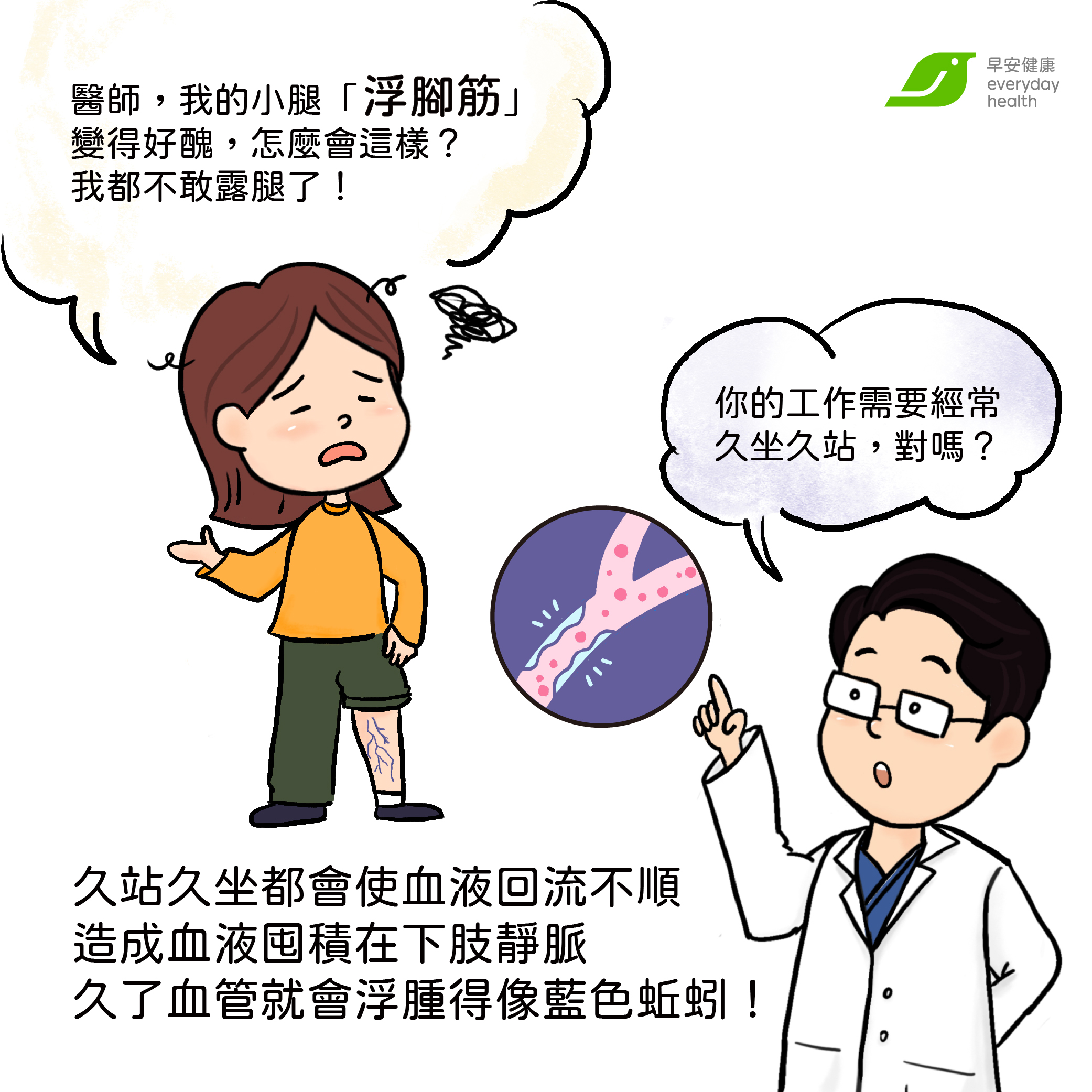 久坐久站使小腿浮腳筋