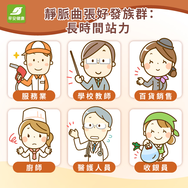 靜脈曲張好發族群:長時間站立