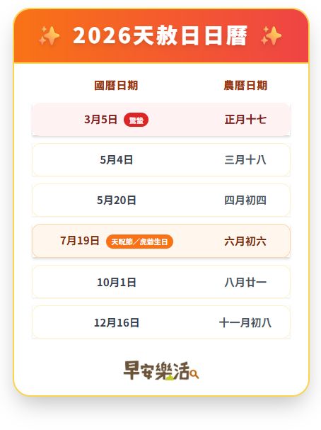 2026天赦日日期一覽