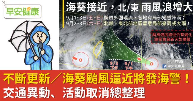 不斷更新／海葵颱風逼近海警發布！交通異動、活動取消總整理
